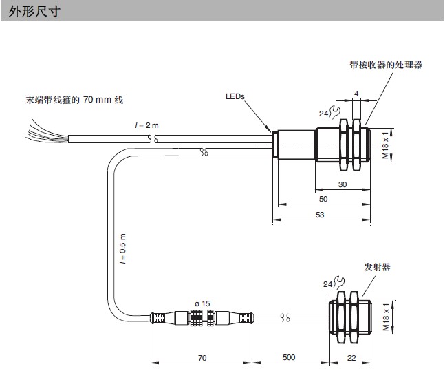 倍加福超声波双张传感器外观尺寸：