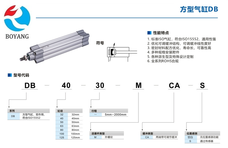 双作用方型气缸DB-40-30-M-CA-S(DB)系列